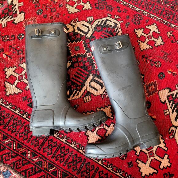 Hunter Tall Black Rain Boots Size 8 - Picture 1 of 6
